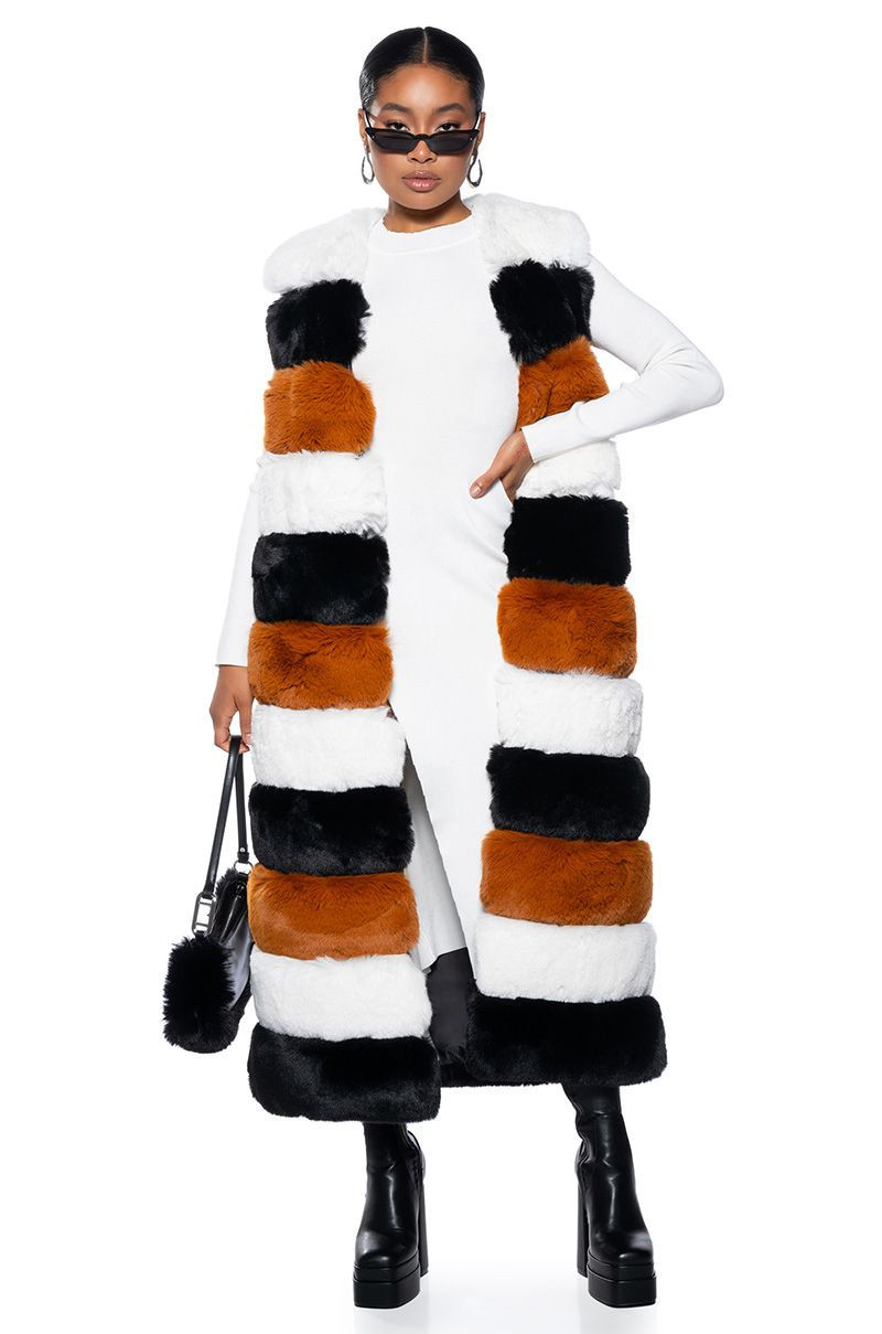 LOVE THE FUTURE FAUX FUR PLEATHER PANEL VEST IN MULTI | AKIRA