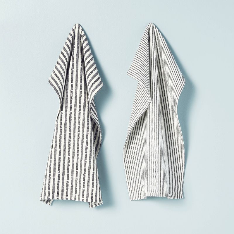 2ct Ticking Stripe Kitchen Towel Set Dark Gray/Cream - Hearth & Hand™ with Magnolia | Target