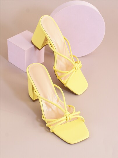 Thin Strap Chunky Heeled Mule Sandals | SHEIN