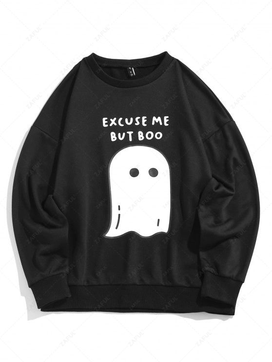 ZAFUL Ghost Print Graphic Halloween Sweatshirt   BLACK | ZAFUL (Global)