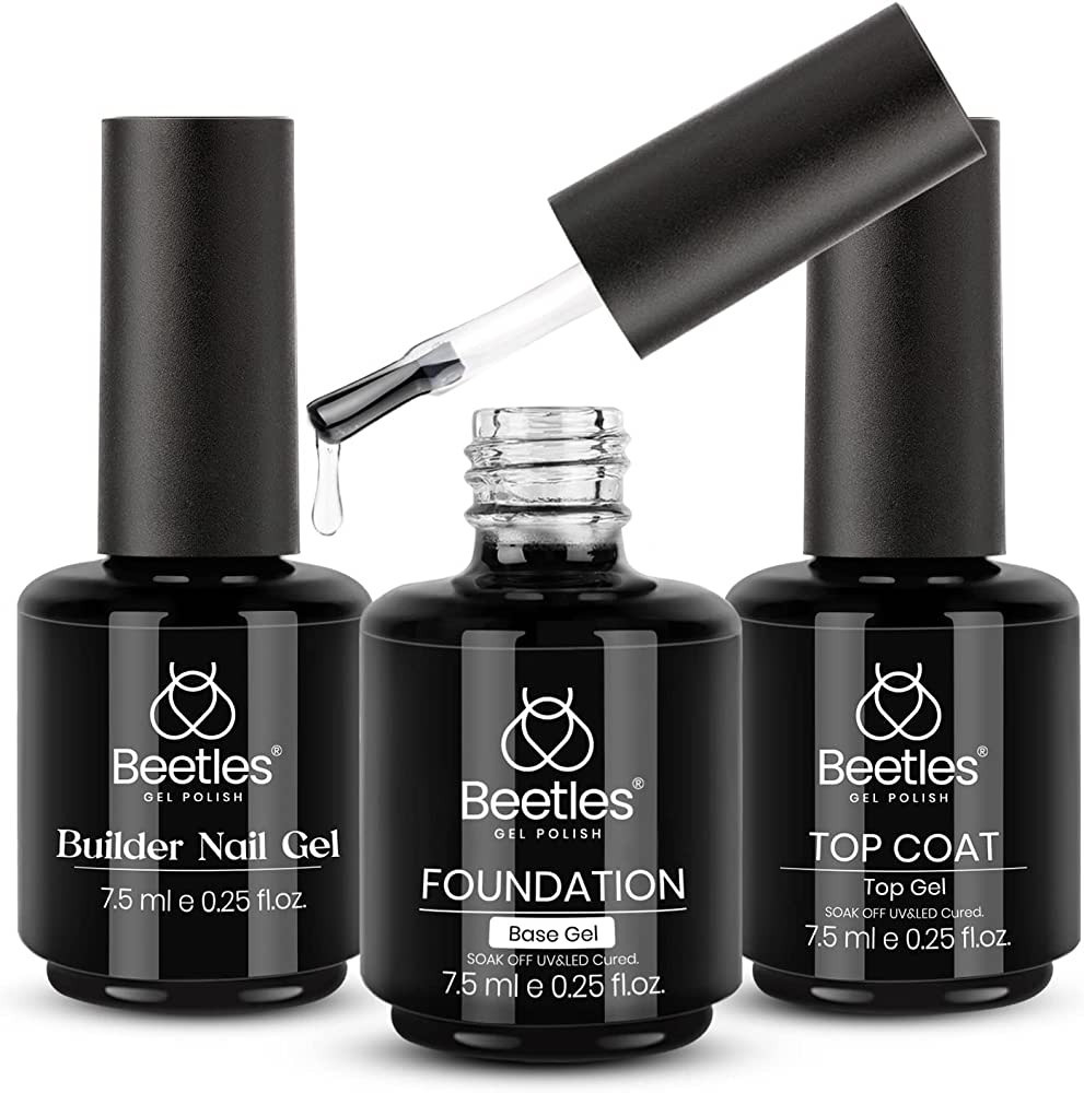 Beetles 3 Pcs 7.5ml Builder Nail Gel No Wipe Base Top Coat Set, Shine Finish and Long Lasting, So... | Amazon (US)