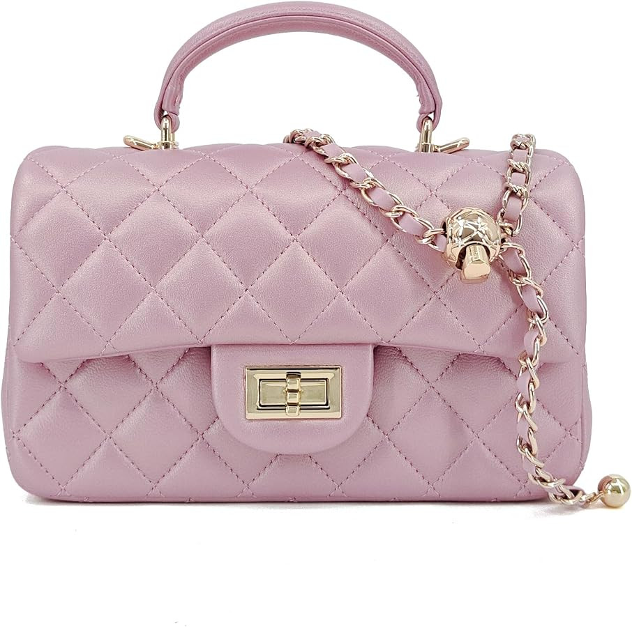 M-ioi-M Small Quilted Crossbody Bag for Women, Genuine Leather Mini Shoulder Flap Purse with Gold... | Amazon (US)