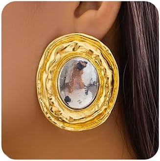 Jumwrit Dainty Chunky Earrings Statement Textured Thick Geometry Round Oval Stud Earrings Fashion... | Amazon (US)