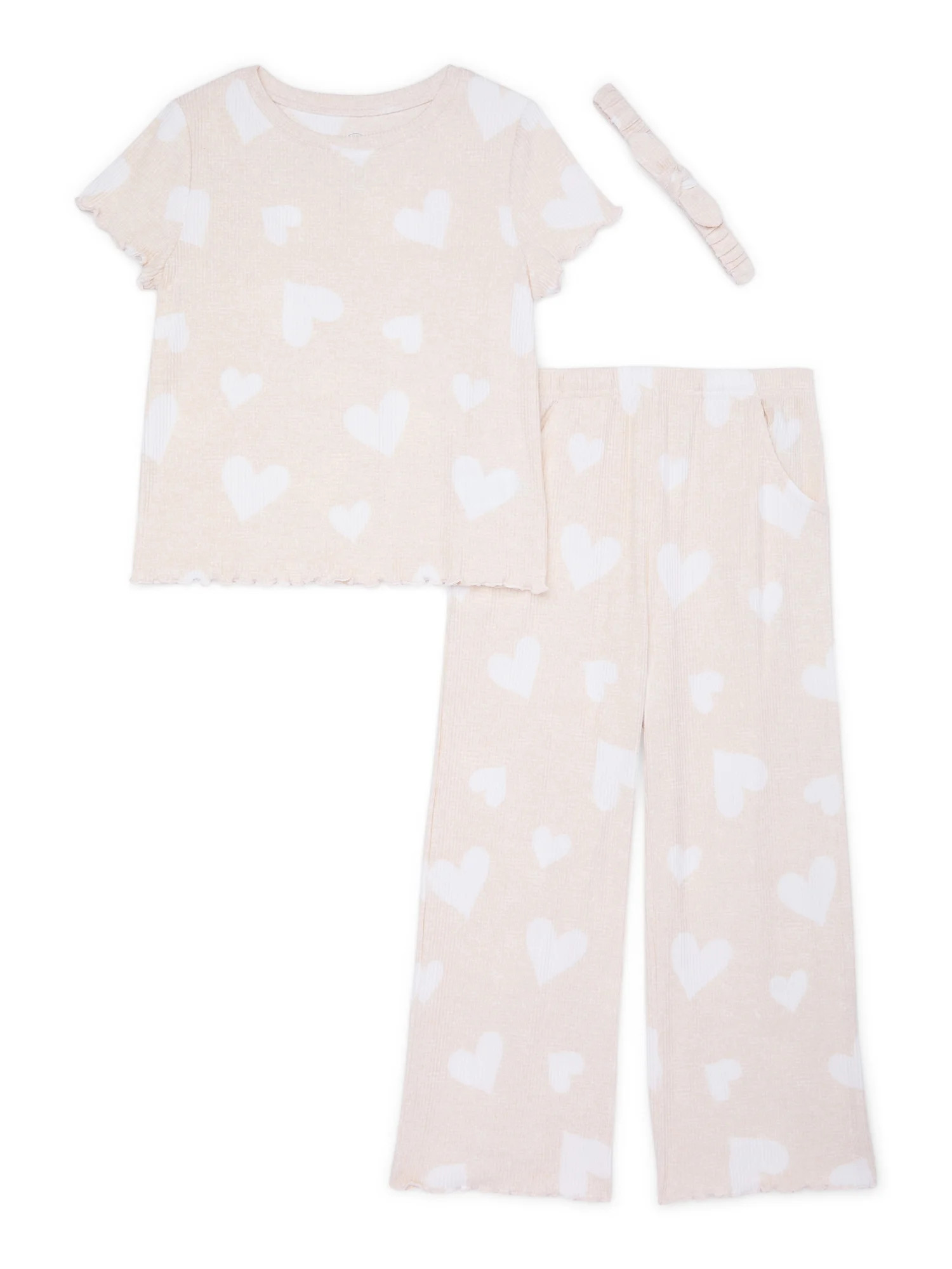Wonder Nation Girls Short Sleeve Top and Wide Leg Pants Pajama Set with Headband, 3-Piece, Sizes ... | Walmart (US)