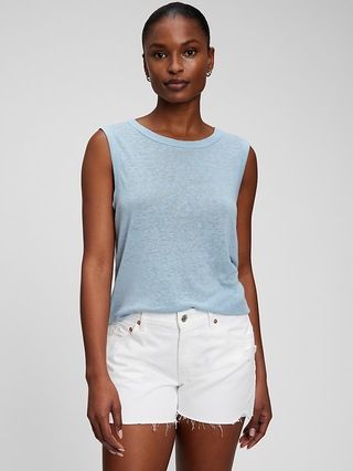 Linen Blend Muscle Sleeveless T-Shirt | Gap (US)