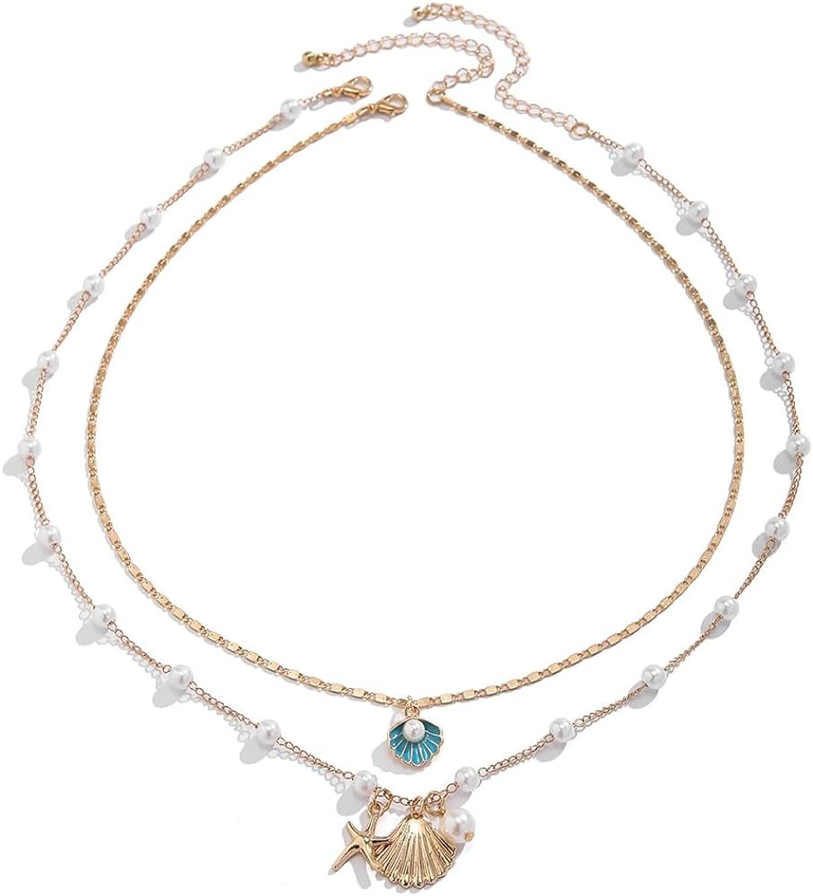 COLORFUL BLING Bohemian Puka Shell Necklace Layered Sequins Starfish Conch Seashell Choker Neckla... | Amazon (US)