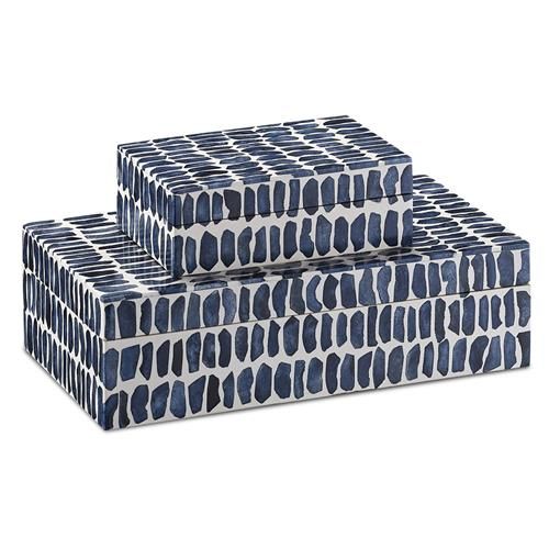 Halsey Modern Classic Navy Blue Bone Rectangular Decorative Box - Set of 2 | Kathy Kuo Home