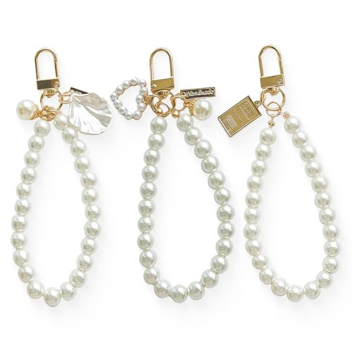 Qubusm 3PCS Heart Shell Pearl Keychain Wristlet, Pearl bag charm Phone Charm, Cute Keychain Women for Backpack/Purse/Bag | Amazon (US)