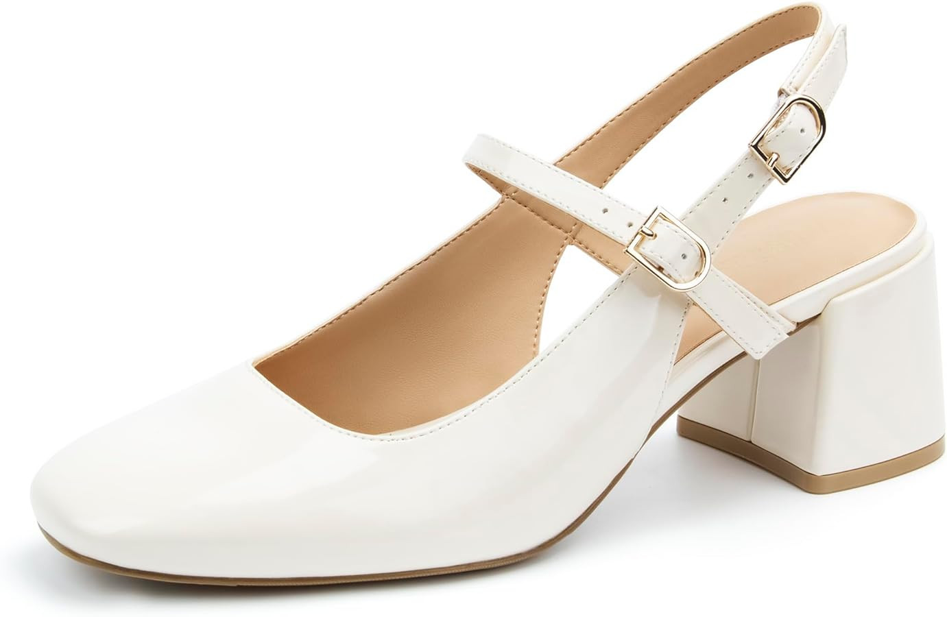 Womens Mary Jane Chunky Low Heels Pumps Square Toe Buckle Strap Wedding Party Dress Shoes | Amazon (US)
