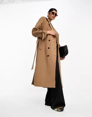 Selected Femme heavy weight wool trench coat in camel | ASOS | ASOS (Global)