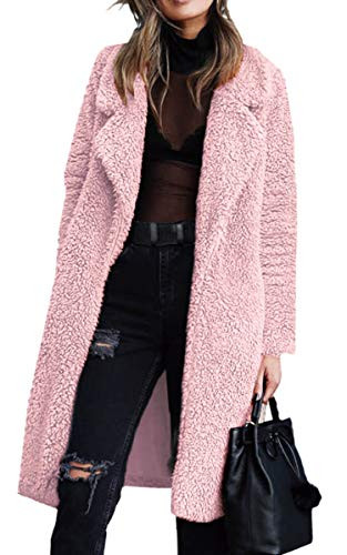 Angashion Women's Fuzzy Fleece Lapel Open Front Long Cardigan Coat Faux Fur Warm Winter Outwear J... | Amazon (US)