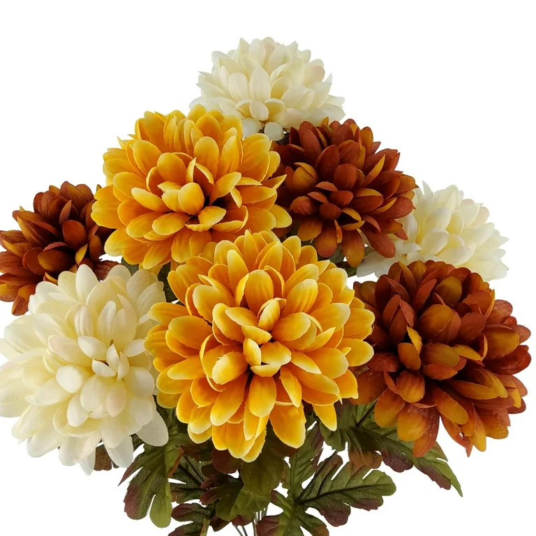 Mainstays Indoor 20 inch Artificial Chrysanthemum Bush, Cream and Orange Color, Polyester | Walmart (US)