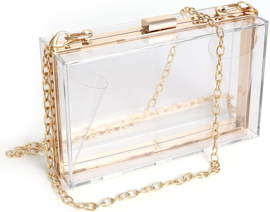 WJCD Women Clear Purse Acrylic Box Clutch Handbag, Small Transparent Crossbody Evening Bag Stadiu... | Amazon (US)