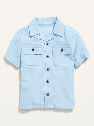 Workwear-Pocket Linen-Blend Camp Shirt for Toddler Boys | Old Navy (US)