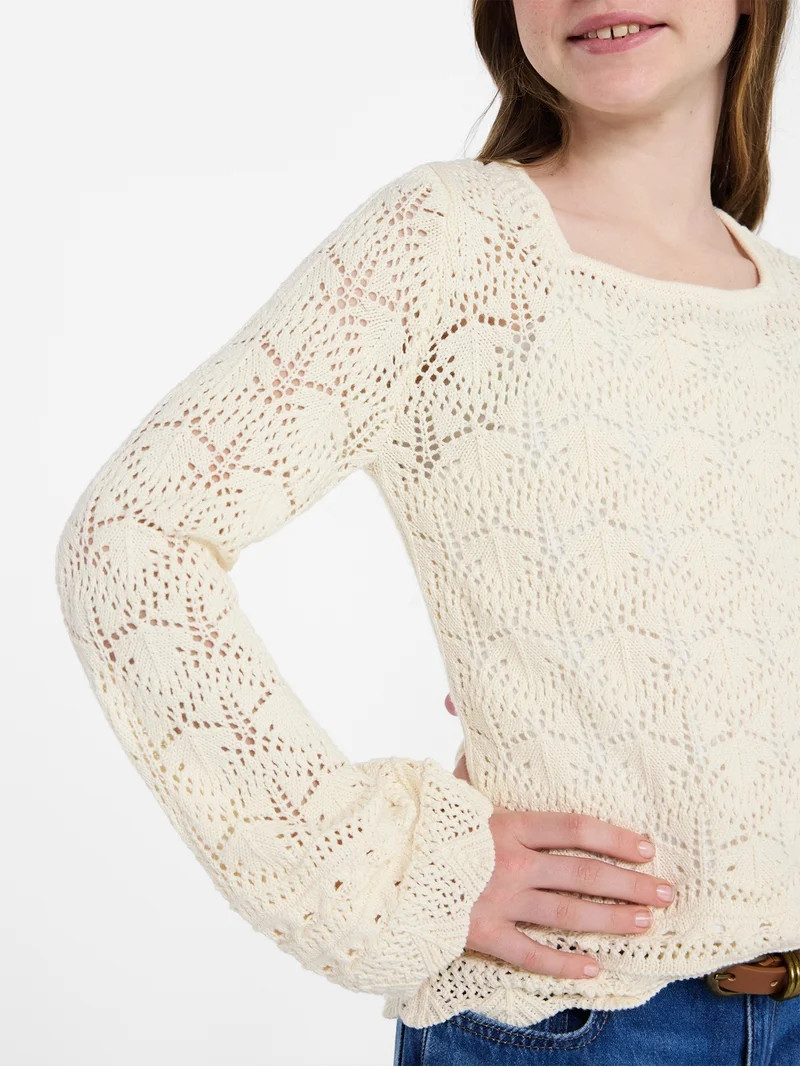 Weekend Academy Girls Crochet Top with Long Sleeves, Sizes 4-18 | Walmart (US)