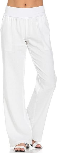 Poplooks Women's Comfy Fold Over Linen Pants | Amazon (US)