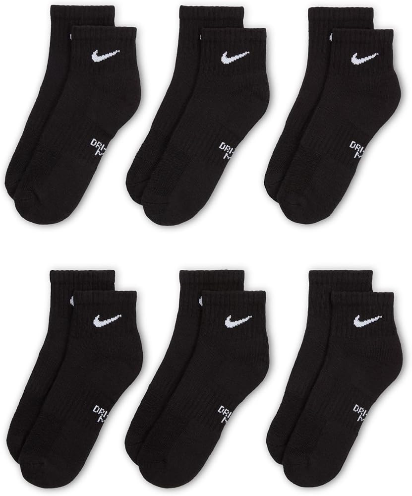 Amazon.com: NIKE Kids' Unisex Everyday Cushioned Ankle Socks (6 Pairs), Black/White, Medium : Clo... | Amazon (US)
