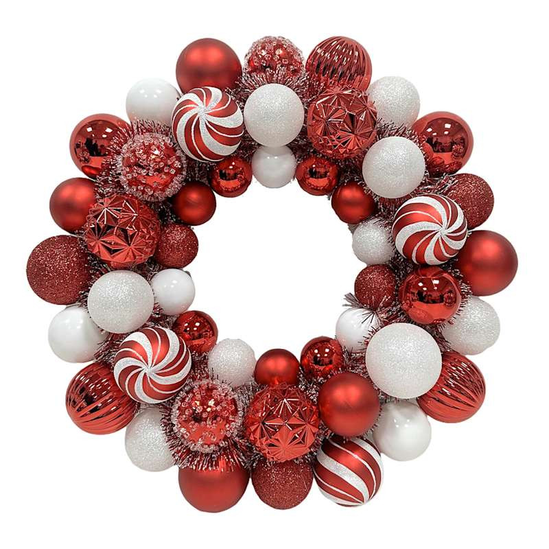 Red & White Ornament Wreath, 15" | At Home