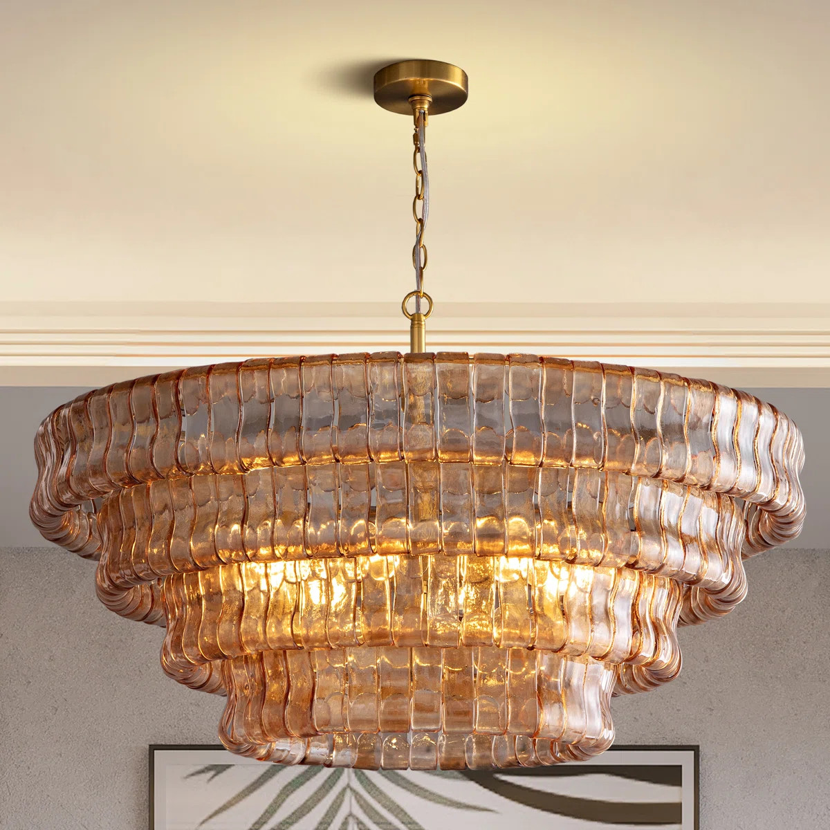 Kancler 36" 6-Lights Luxury Large Tiered Round Smoke Glass Gold Chandelier(Bulbs Included) | Wayfair North America