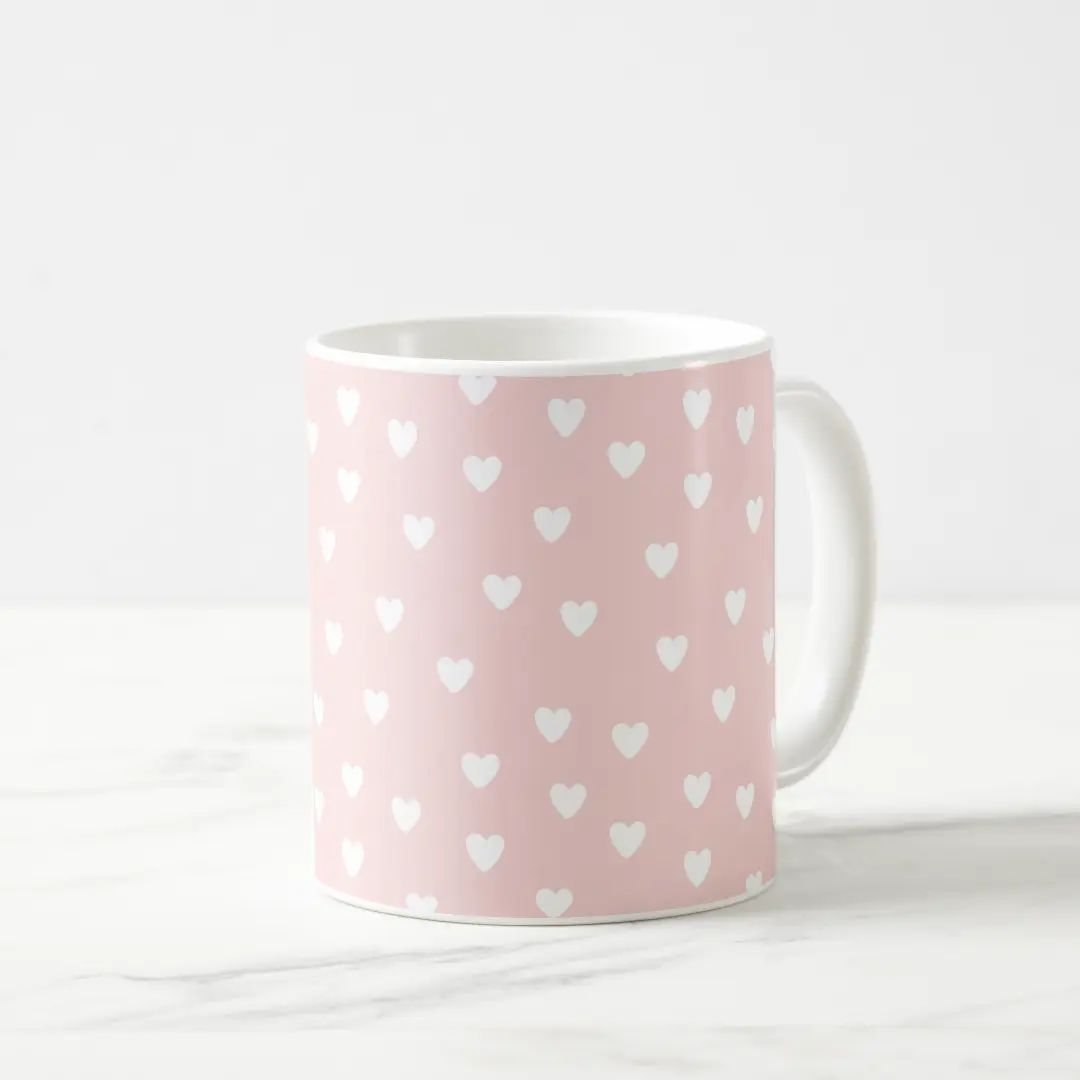 Blush Pink with White Hearts Coffee Mug | Zazzle | Zazzle