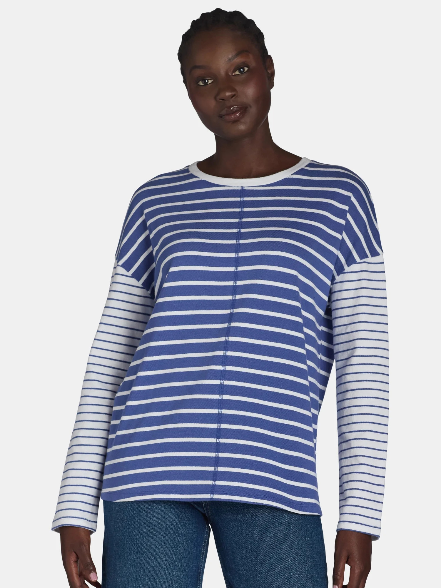 Time and Tru Women’s Cotton Pullover Tee with Long Sleeves, Sizes XS-XXXL | Walmart (US)