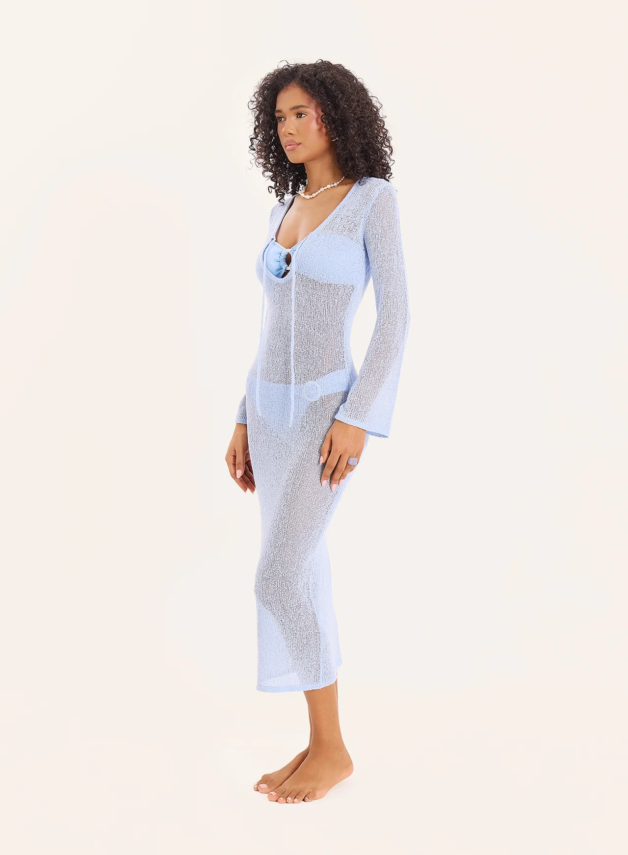 Women's Blue Semi Sheer Cut Out Keyhole Knitted Maxi Dress | Annie | 4th & Reckless | 4th & Reckless