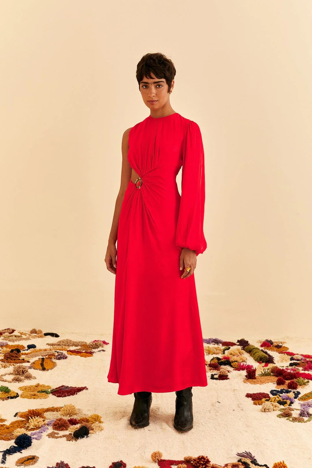 red one shoulder maxi dress | FarmRio