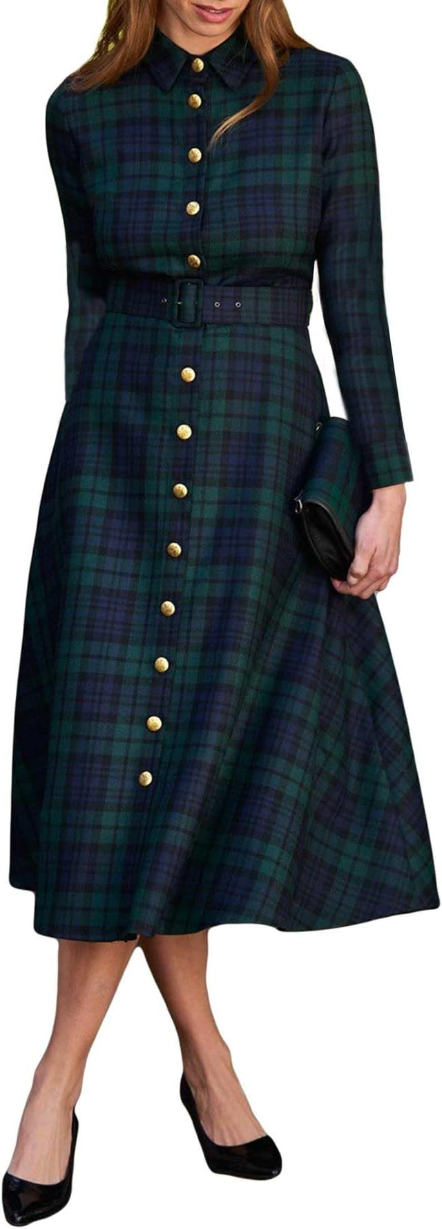 Women‘s Plaid Maxi Dresses Long Sleeve Button Front Pleated Casual Shirt Dress Elegant Work Dre... | Amazon (US)