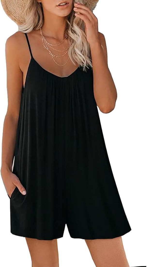 ZHUOFEI Women Casual Jumpsuits Summer Sleeveless Romper Shoulder Strap Loose Adjustable Stretchy ... | Amazon (US)