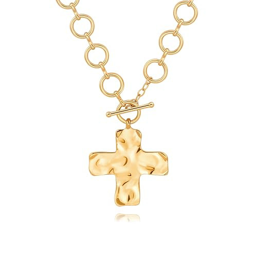 Chunky Big Cross Necklace for Women, Statement 18k Gold Toggle Necklace Y2K Jewelry | Amazon (US)