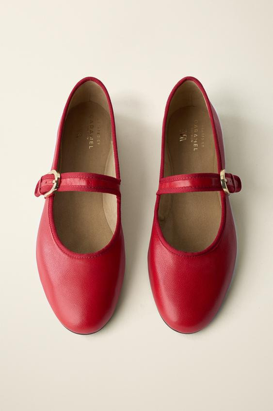 Zara - Leather Ballet Flats Created By Caramel London X Zara - Red - 6½ - Woman | Zara US