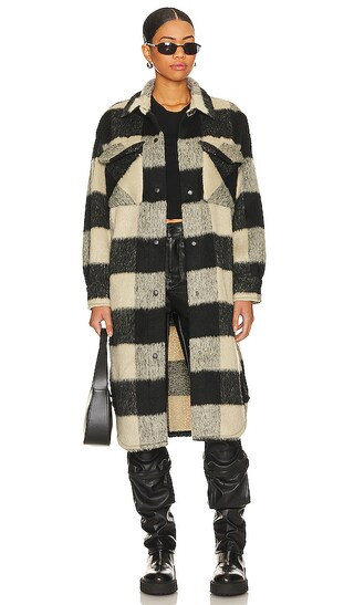 Chloe Shirt Jacket in Black & Ivory Plaid | Revolve Clothing (Global)