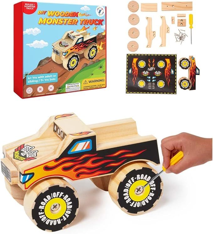 DIY Wooden Monster Truck Building Kit - Stem Toys for Kids Age 4-7 - Wood Crafts with Stickers | Amazon (US)