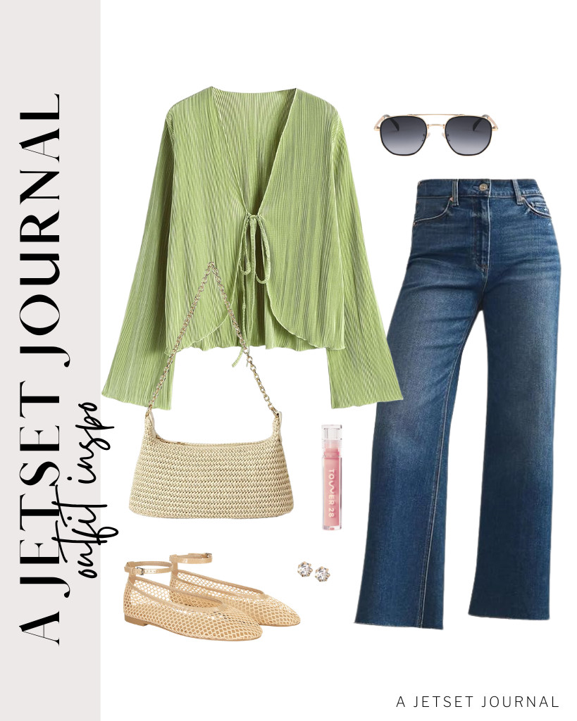 This deep V-neck top pairs perfectly with jeans and mesh ballet flats. You can add FEISEDY sunglasses and a woven straw shoulder bag, then finish the look with Tower 28’s ShineOn Lip Gloss Jelly. 

 #LTKSeasonal #LTKSaleAlert #LTKTravel