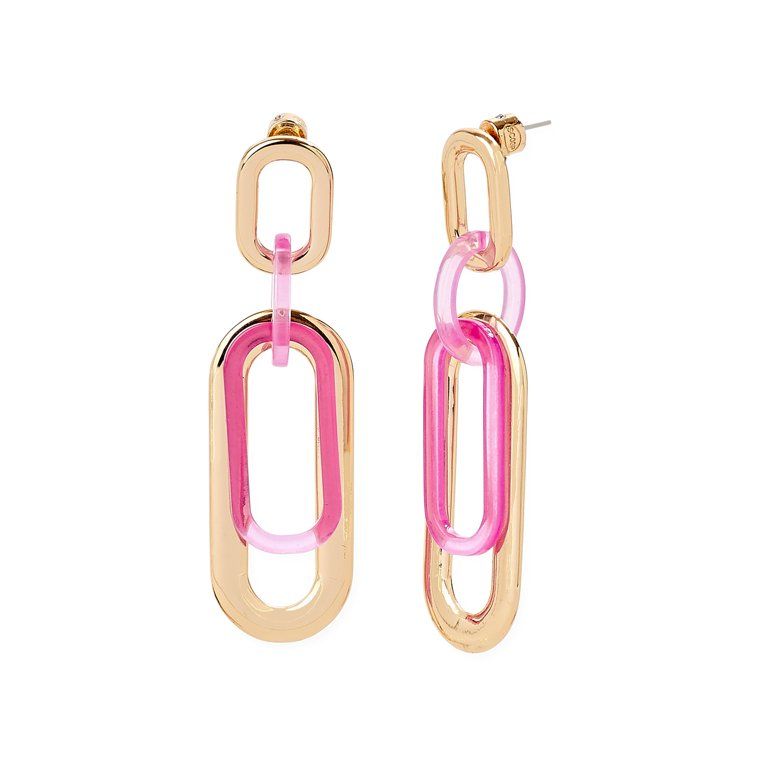 Scoop Women’s Pink Resin and 14K Gold Flash-Plated Link Drop Earrings | Walmart (US)