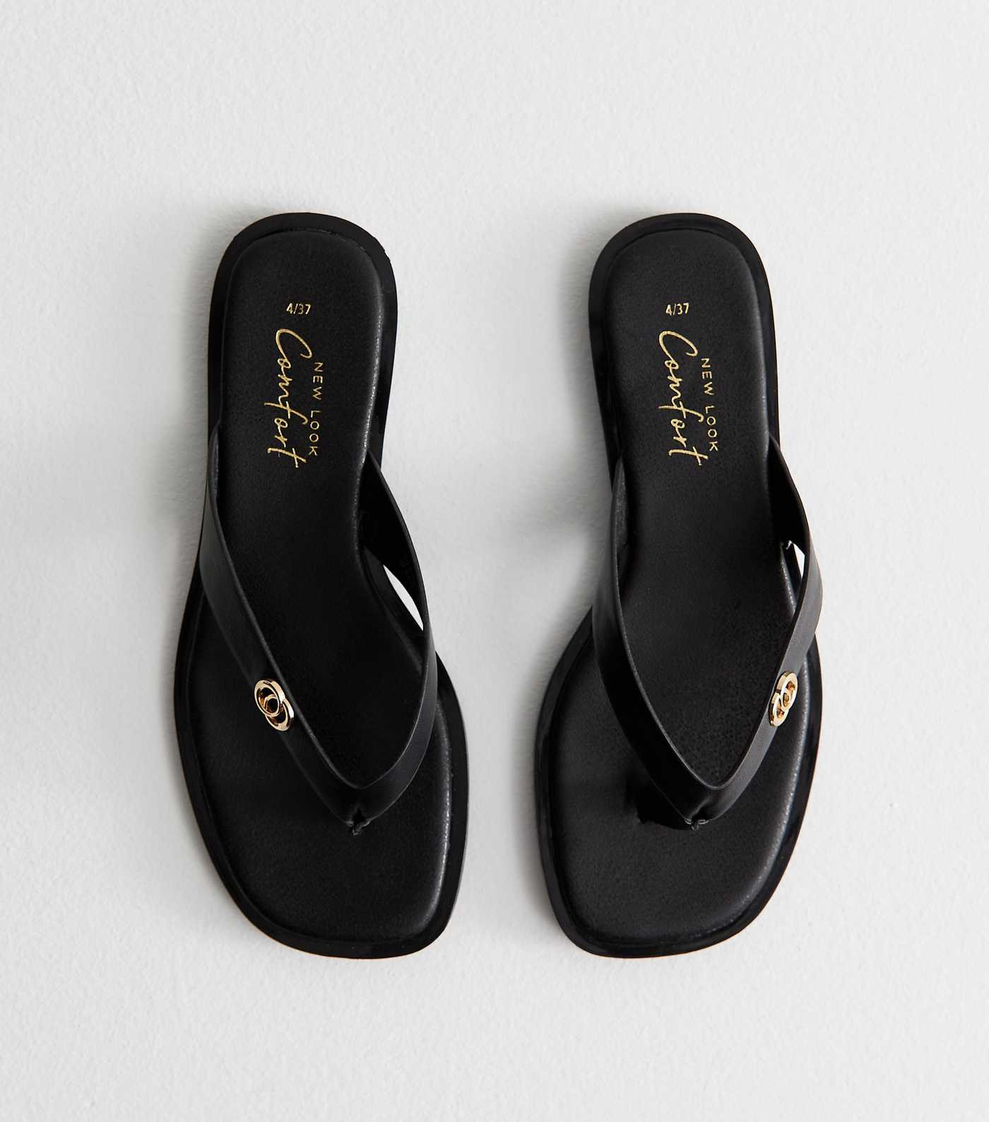 Black Faux Leather Ring Detail Toe Strap Sandals | New Look | New Look (UK)