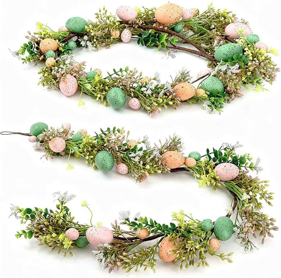 12FT Easter Egg Garland for Mantel Decorations, 2-Pack 6FT Artificial Spring Garland with Flowers... | Amazon (US)