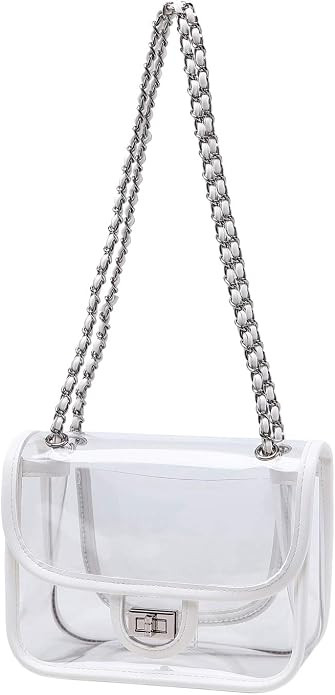 Womens PVC Clear Purse Handbag with Chain Stadium Approved Clear Bag See Through Bag for Working ... | Amazon (US)