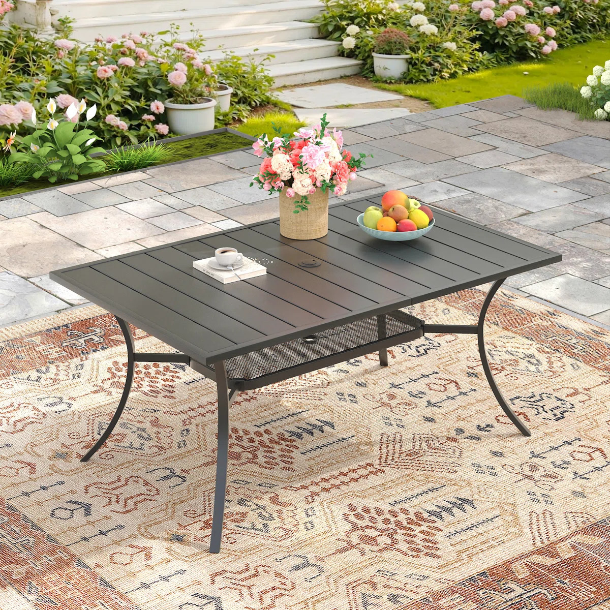 Kabbi Rectangular Metal Outdoor Dining Table With Umbrella Hole , 37.8'' in. W 59.2'' in. D | Wayfair North America