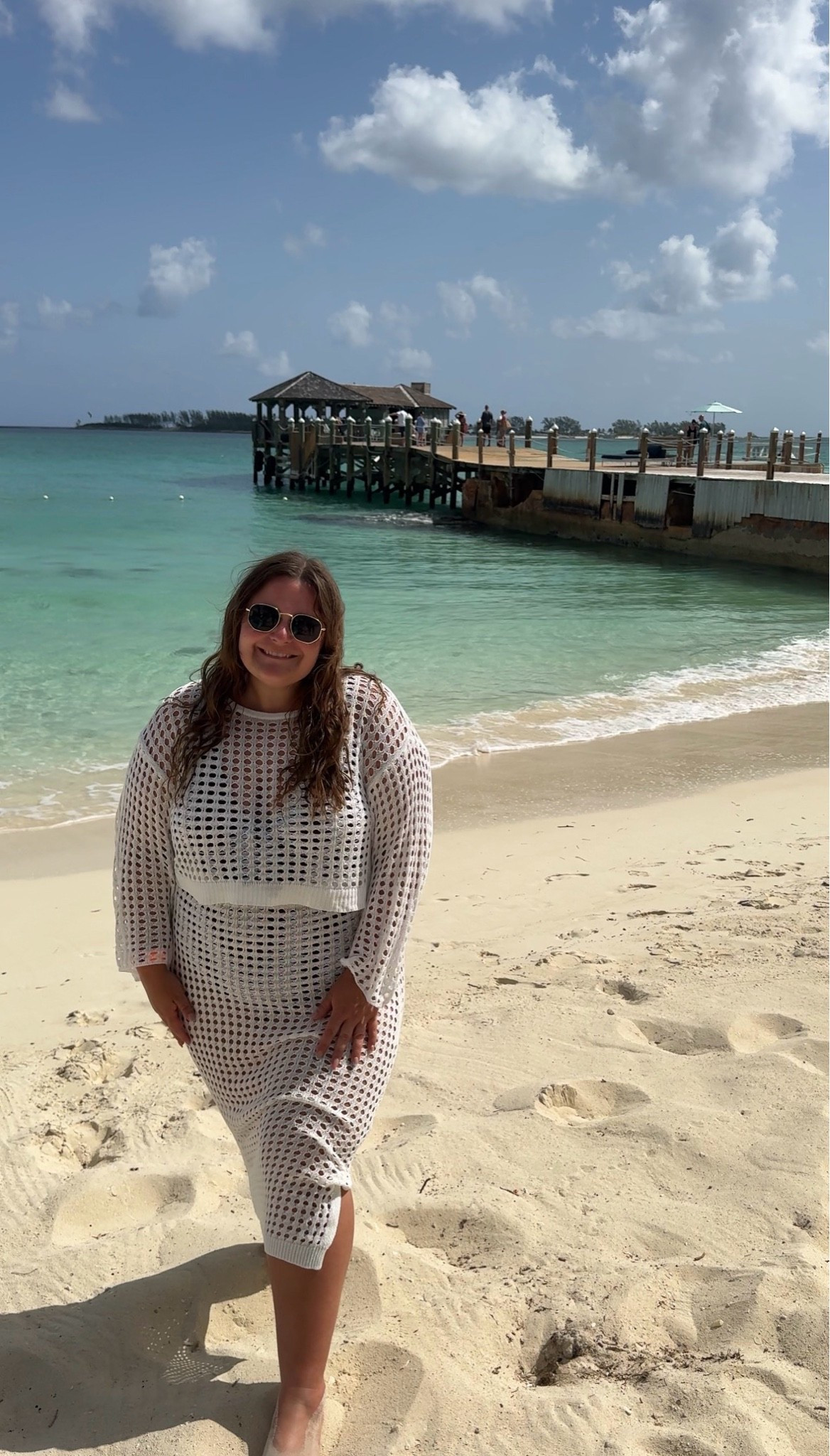 Wearing a 2x in this shein white cover up set. So cute for a beach vacation and still light weight so you don’t get too hot. Paired with sun glasses from Amazon. I’m 5’1 and a size 16.

#LTKootd #LTKMidsize #LTKPlusSize