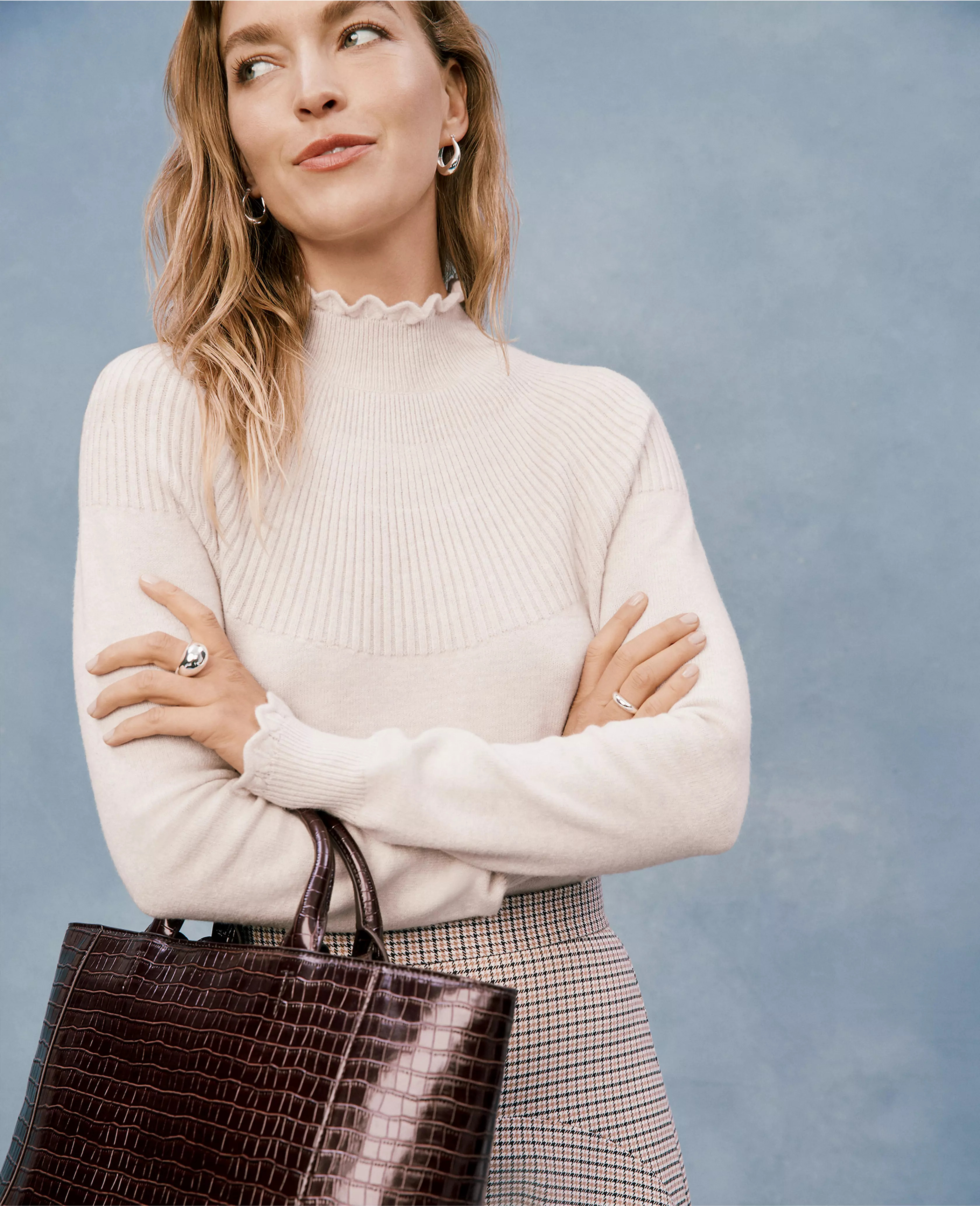 Ruffle Trimmed Mock Neck Sweater | Ann Taylor