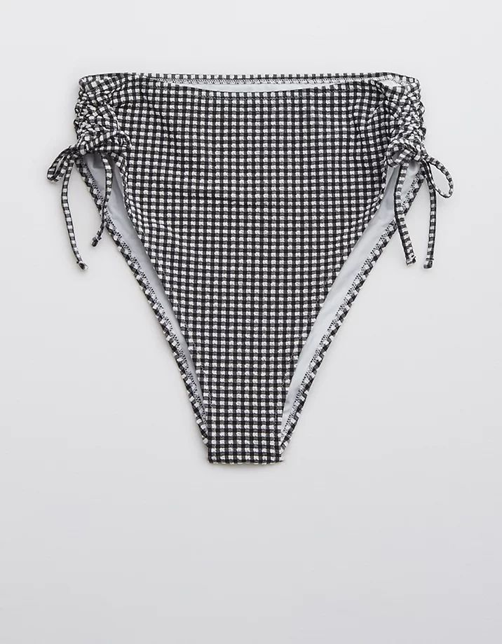 Aerie Gingham Ruched High Cut Cheeky Bikini Bottom | American Eagle Outfitters (US & CA)