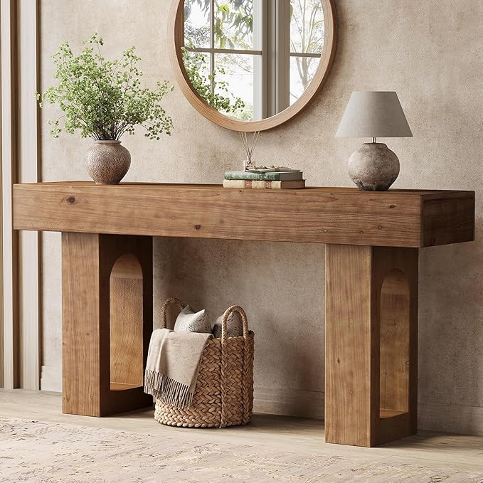 Solid Wood Console Table, 63-Inch Long Farmhouse Entryway Table, Sofa Console Behind Couch, for F... | Amazon (US)