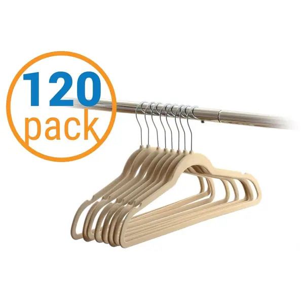120 Value-Pack Velvet Hangers - Wrinkle-Free Nonslip Hangers - Beige | Bed Bath & Beyond