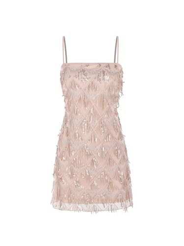 CIDER Sequins Square Neck Geometric Tassel Mini Dress: Pink, M | Amazon (US)
