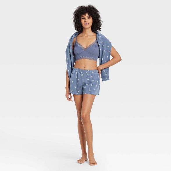 Women's Floral Print Fleece Lounge Shorts - Colsie™ Blue | Target