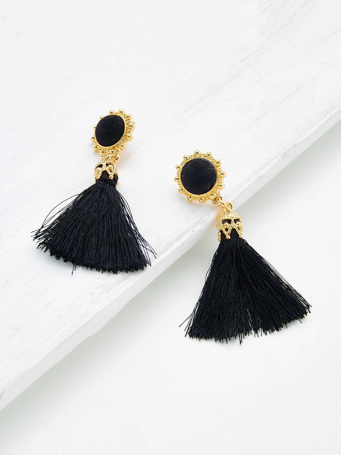 Crystal Detail Tassel Drop Earrings | SHEIN