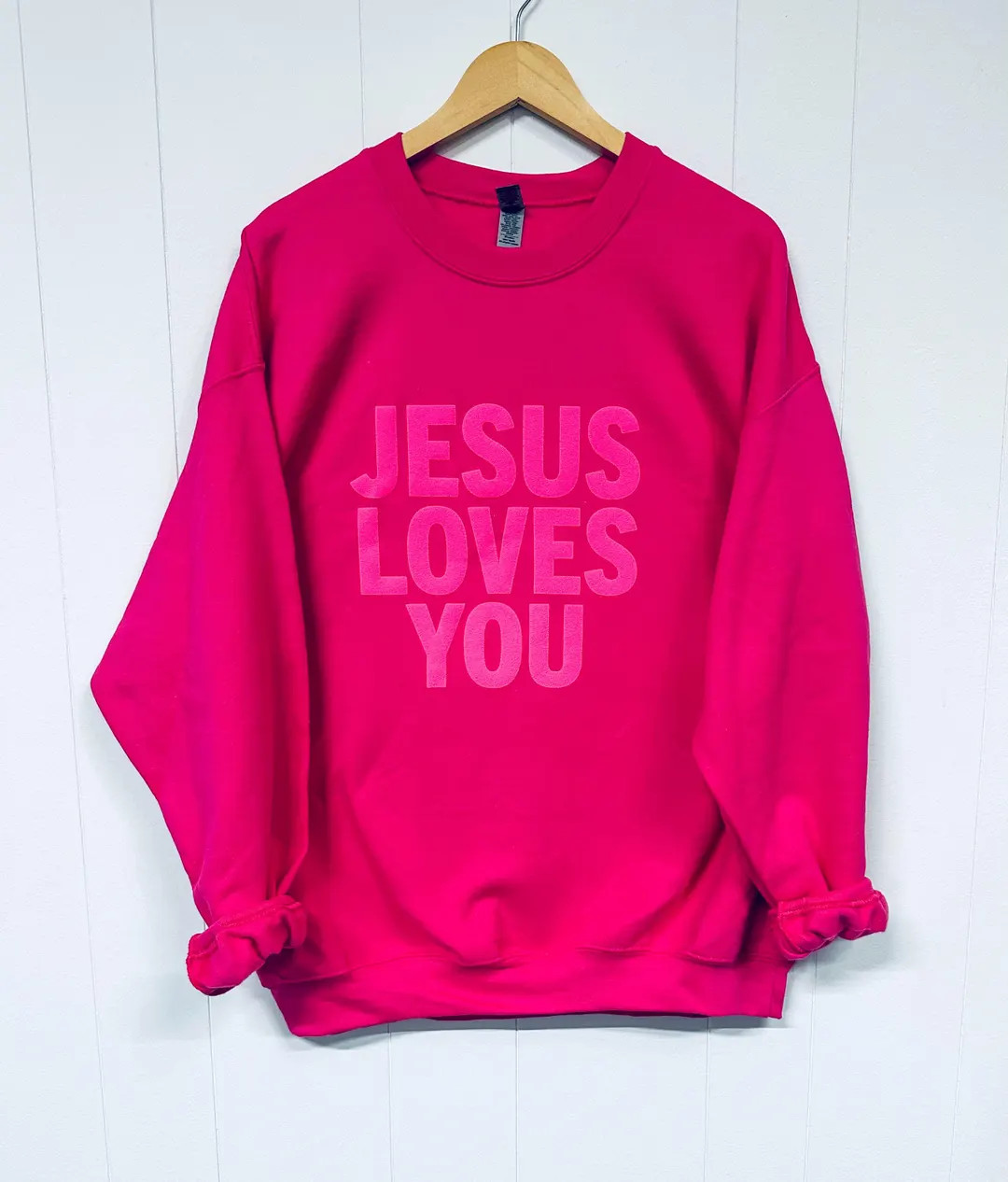 Jesus Loves You Puff Print Crewneck Sweatshirt, Women, Men, Unisex - Etsy | Etsy (US)