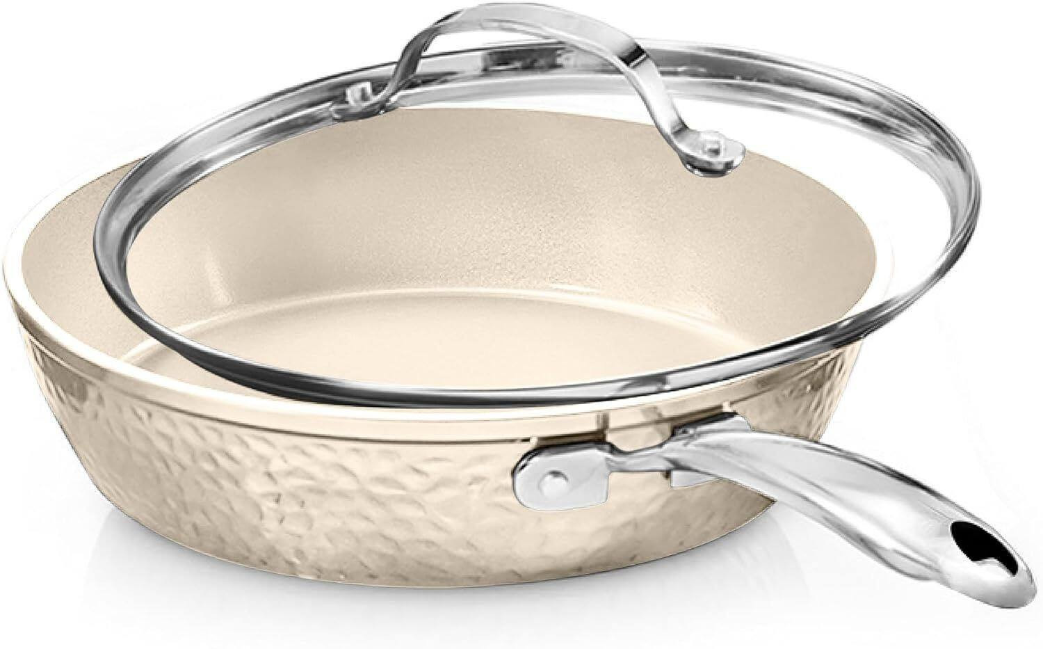 Gotham Steel - Hammered 10'' Ultra Ceramic Nonstick Fry Pan with Lid - Cream | Best Buy U.S.