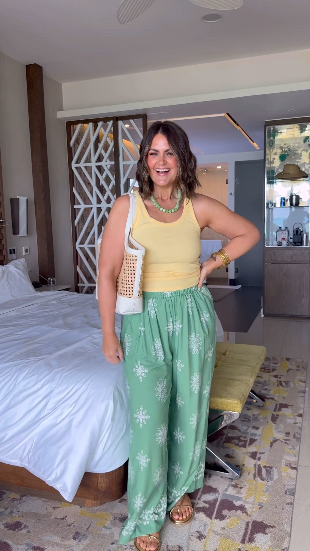 Soft pants are the best!! ☀️ 
Tank top, large
Pants, XL (need a large)
Sandals, 9.5 (sized down a half)

Size 12, midsize, mom style, casual style, Amazon style, Amazon fashion, vacation outfit, resort wear, butter yellow, summer outfit, spring outfit, wide leg pants, palazzo pants 

#LTKgrwm #LTKMidsize #LTKSeasonal